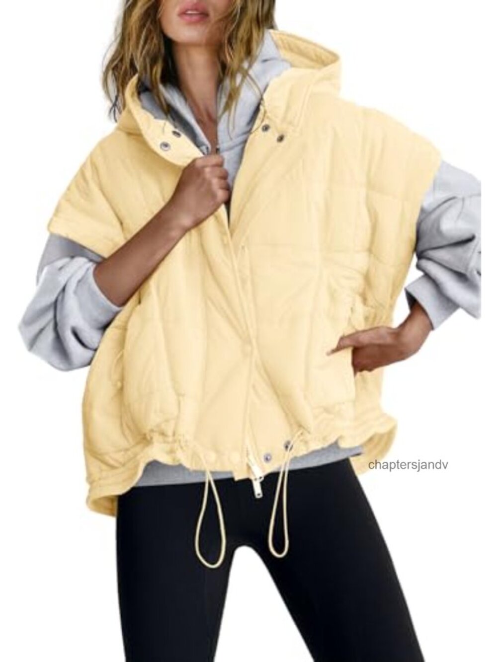 Oversized Quilted Puffer Vest Hooded Zip Womens Outerwear